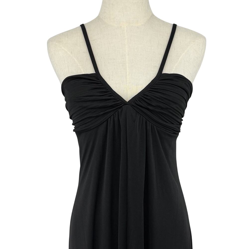 Vintage 70s Black Maxi Dress Ruched Empire Waist Size 7 Disco Goth Whimsigoth - Picture 2 of 9
